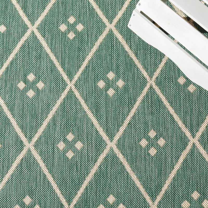 Union Rustic Geometric Dark Green/Beige Indoor / Outdoor Area Rug